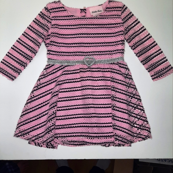 Little Lass | Pink & Black Mesh Dress 18m - Picture 6 of 7